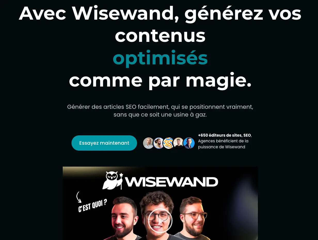 Outil Wisewand - Génération de contenus SEO optimisés par intelligence artificielle